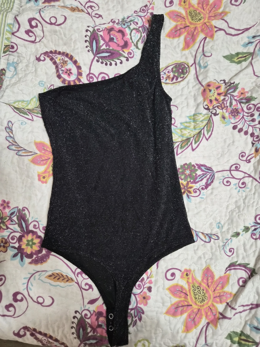 Dynamite One-Shoulder Black Glitter Bodysuit